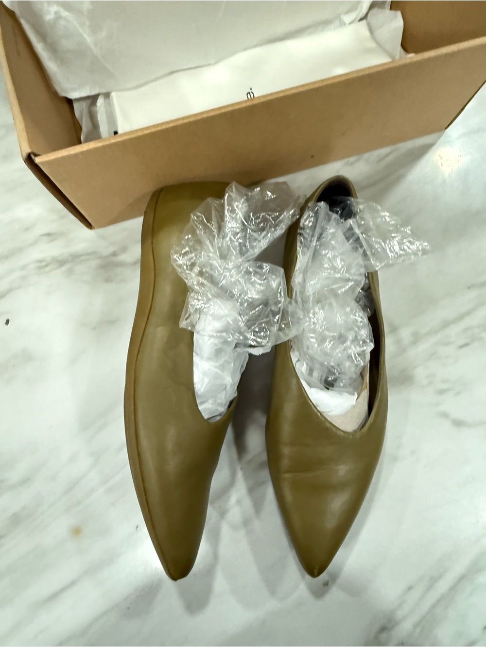 Vince Olive Pointed Slip-On Flats